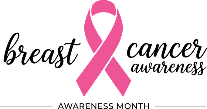 Pink ribbon breast cancer awareness vector illustration featuring elegant typography and medical health support symbols for campaign banners