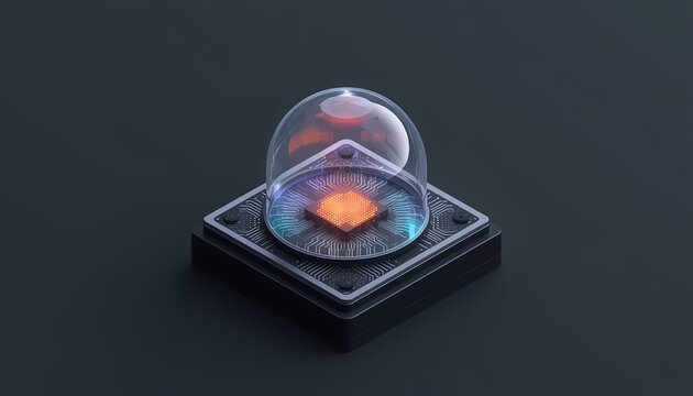 Isometric 3D illustration of confidential computing and hardware secure enclave architecture