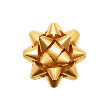Metallic golden luxury gift bow ribbon isolated on transparent background
