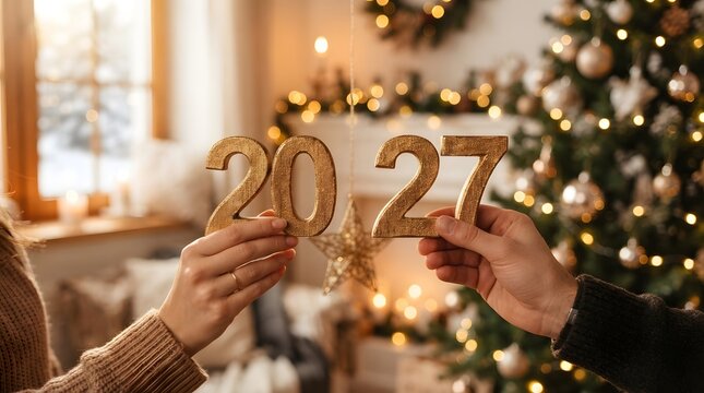 Celebrating the joyous occasion of christmas and the anticipation of a bright new year 2027 with loved ones toasting to happiness health and prosperity for