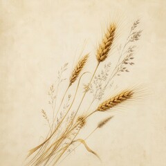Obraz premium Elegant golden wheat stalks on soft beige textured background