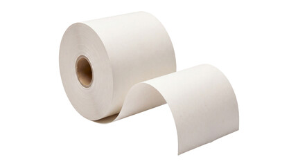 Fototapeta premium White thermal paper roll for receipt printer, blank adhesive sticker label roll, commercial packaging and printing supplies material isolated PNG with Transparent Background