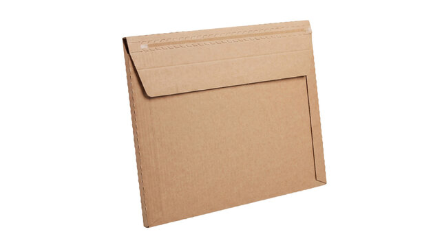 Kraft cardboard envelope mailer, brown paper packaging folder, protective shipping courier mailer, office stationery supply isolated PNG with Transparent Background