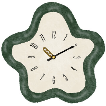 Hand Drawn Flower Shaped Clock Watercolor Illustration