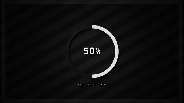 Loading Circle with 50 Percent Progress Indicator on Dark Striped Background