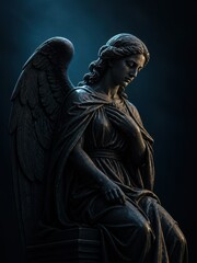 Obraz premium Dark angel statue with dramatic moody lighting