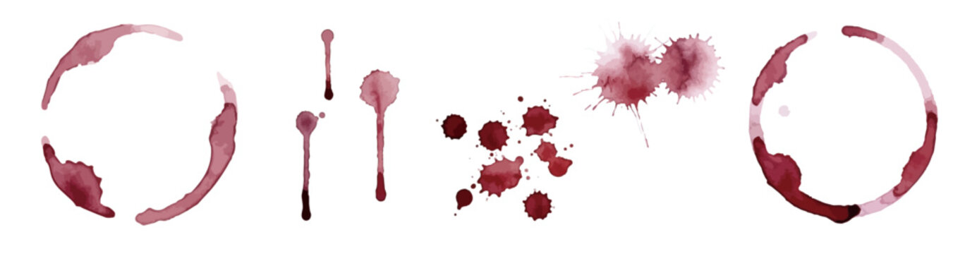 Watercolor Red Wine Glass Ring Stain with Bleeding Texture／にじむ赤ワインのグラスの円形の跡の水彩イラスト