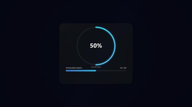 Digital Loading Bar and Circular Progress Indicator Showing 50 Percent Completion