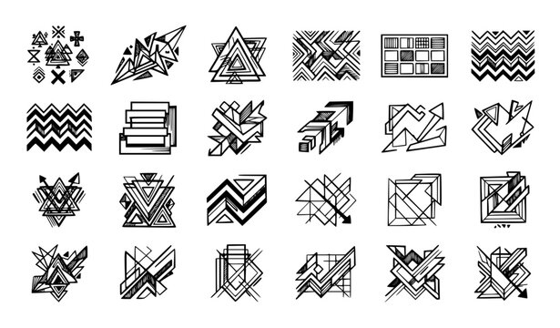 Abstract Geometric Doodle Straight Line Triangle Rectangle Black Vector Art