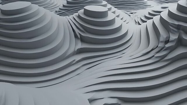 Grey 3D topographical map circular steps.