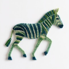 Obraz premium Decorative Green And Blue Beaded Zebra Figurine On A Minimalist White Background Studio Shot