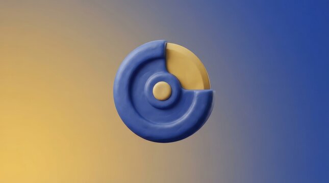 3D render of a circular pie chart icon with a yellow segment on a blue gradient background