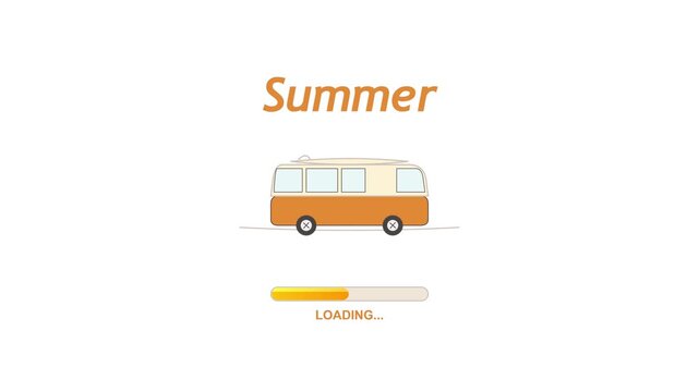 Summer Loading Bar with Retro Camper Van Illustration on White Background
