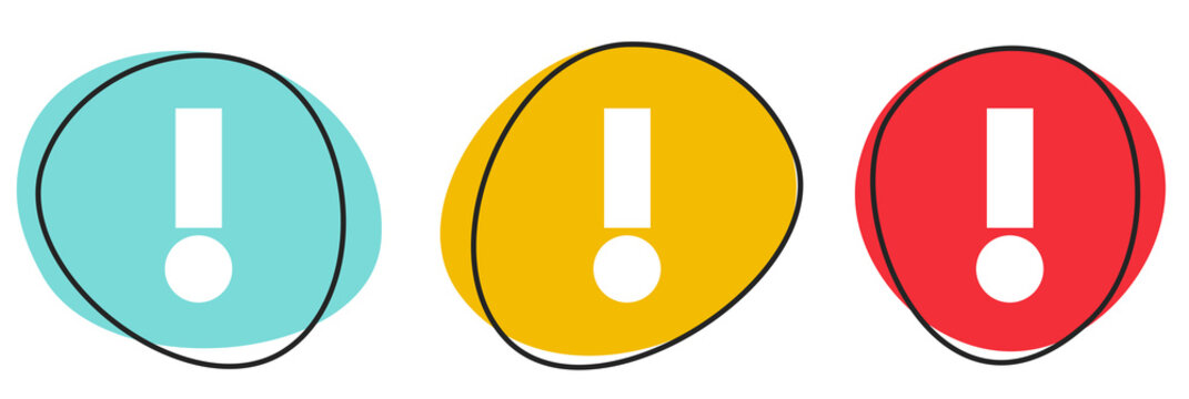 Button Banner Set mit 3 bunten Buttons:  Fehler, Warnung oder wichtiger Hinweis