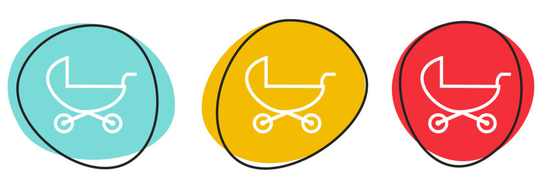 Button Banner Set mit 3 bunten Buttons: Kinderwagen