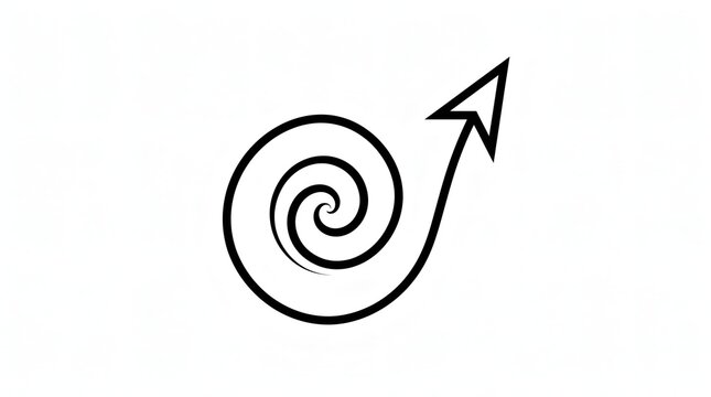 Hand drawn spiral arrow pointing up on white background