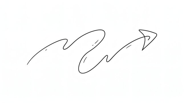 Wavy handwritten doodle arrow pointing right on white background