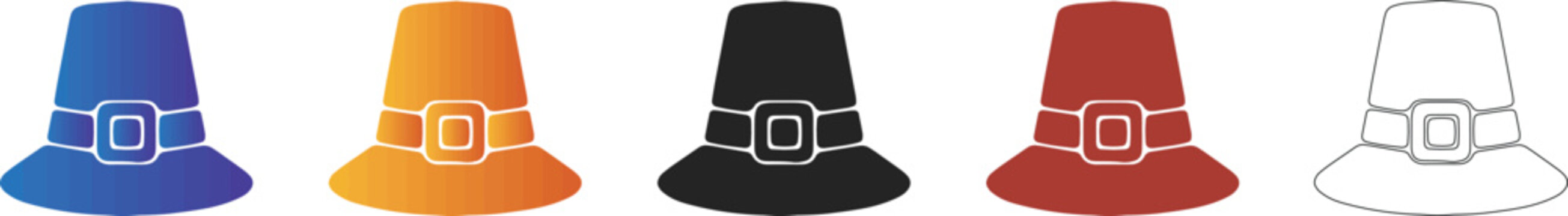 Pilgrim hat icon set for Thanksgiving
