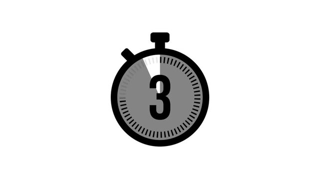 Digital countdown timer animation from 3 to 0 seconds on white background
