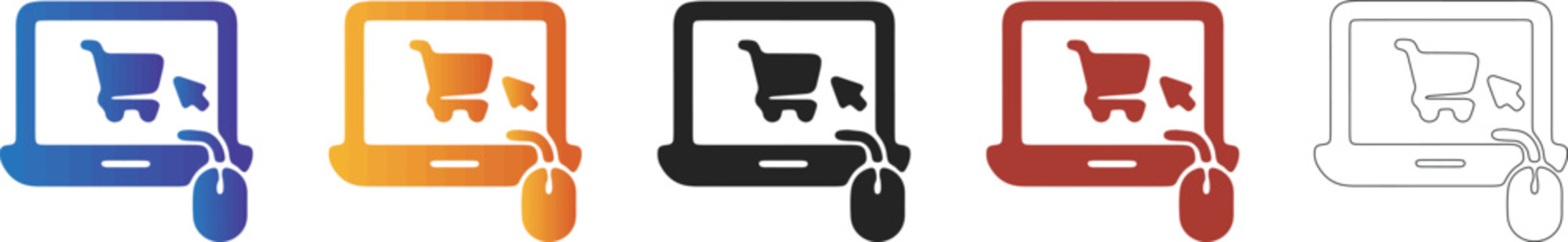 Online shopping cart on laptop screen icon