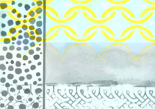 Abstract watercolor painting displays yellow and grey pattern