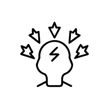 Outline icon of stress or headache in human head with lightning.