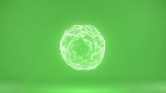 Mysterious Ethereal Green Light Ball, pulsating, emitting magical particles, morphing its translucent organic shape on a bright chroma key