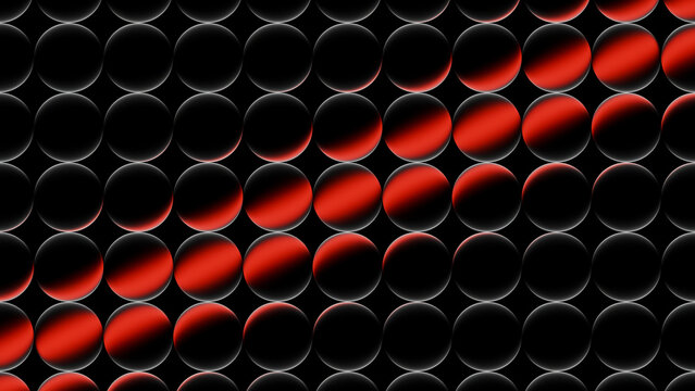 Red diagonal wave illuminates black 3D spheres