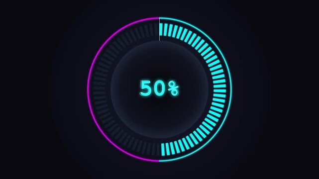 Circular Progress Bar with Neon Glow and Percent Indicator on Dark Background