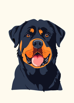 A cute Rottweiler dog pants in a colorful vector illustration