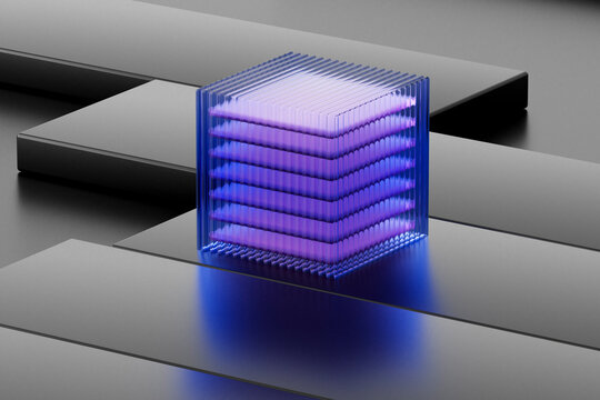 Glowing quantum computing cube stores digital data on dark server