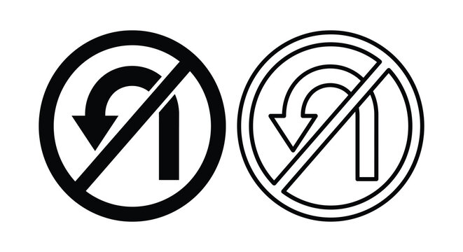 Prohibited return arrow icons with diagonal slash black and white