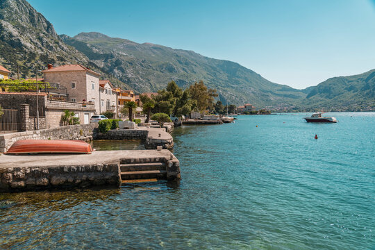 The coastal town of Dobrota borders the beautiful Bay of Kotor