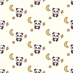 Cute kawaii panda seamless pattern with moon and stars © Deriann K