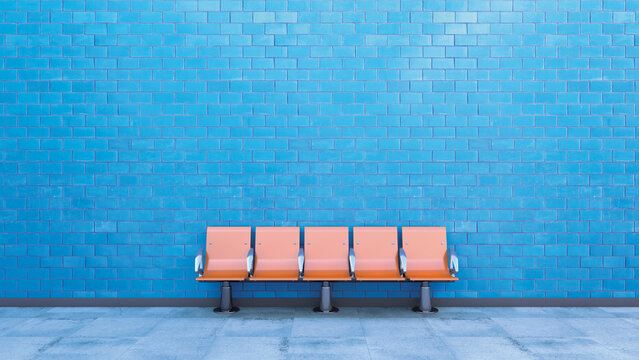 Row of seats at underground station platform, 3D Rendering