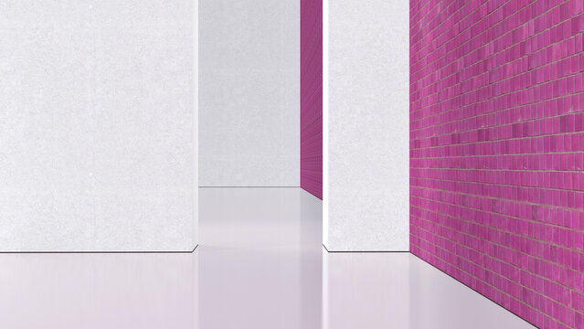 Empty room with pink brick wall, 3d rendering