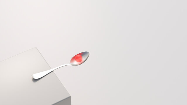 Floating spoon with red sphere, 3D Rendering