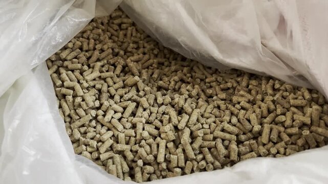 Close Up Animal Feed Pellets Inside Plastic Bag for Livestock and Poultry Industry