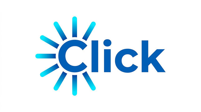 Blue click logo design with sun beams for digital business