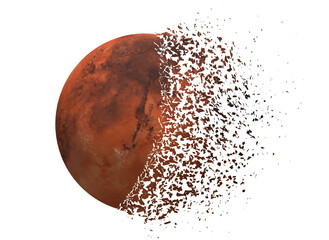 Mars with its surface beginning to shatter into numerous fragments against a transparent background  © SN