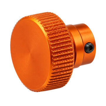 Isolated orange anodized aluminum knurled knob with a set screw