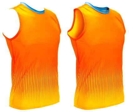 Running shirt or sports tank top or running shirt isolated on white background. Breathable athletic shirt concept with clipping path for activewear catalog design png file.