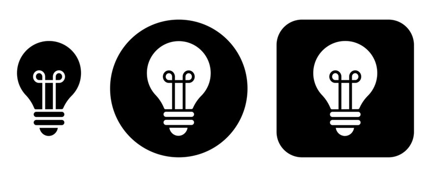 Light bulb icon with idea, innovation, creativity, invention and inspiration symbols for business, technology, education and problem-solving designs.