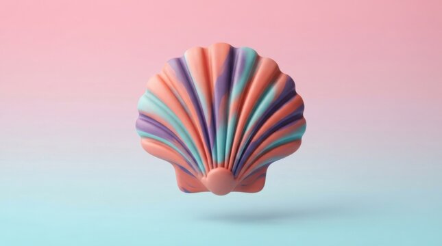 3D render of a stylized seashell with marble texture in soft pastel colors isolated on gradient