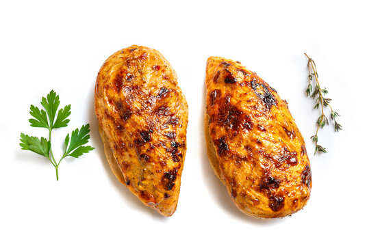 Roasted chicken fillet meat isolated on white