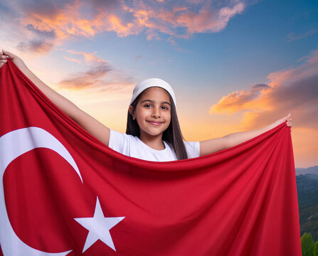 Children holding Turkish flags, April 23 Children's Day