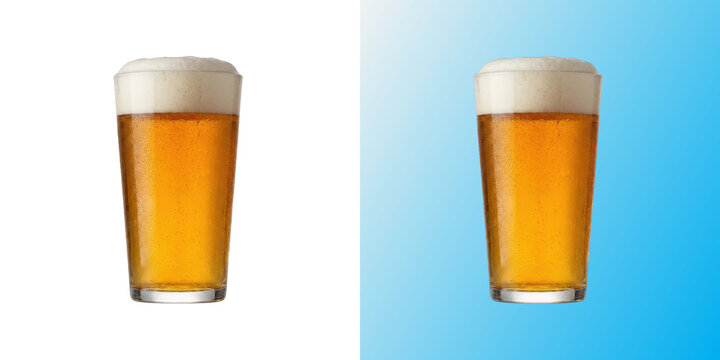 Fresh cold beer pint glass with white foam head