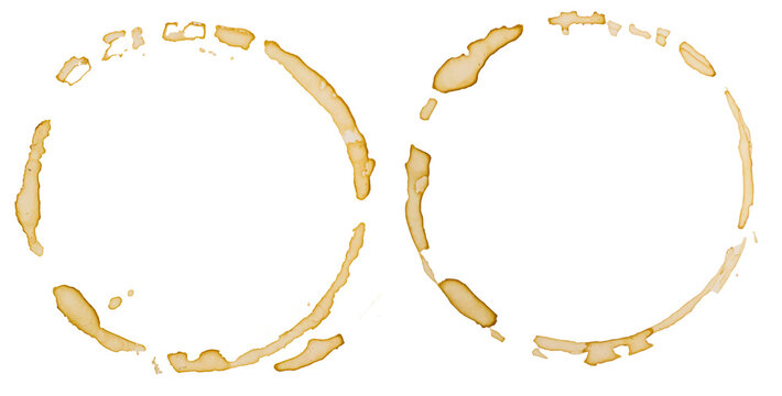 Coffee stains and rings isolated on a transparent background.