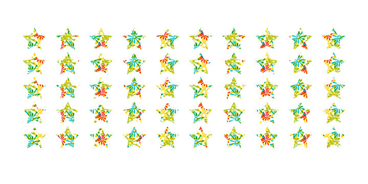 Colorful abstract fifty stars grid pattern on transparent background
