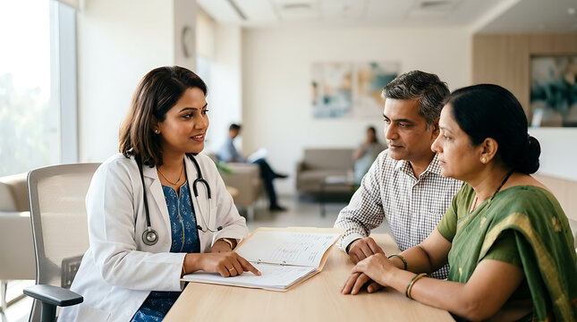 Compassionate medical consultation between a doctor and patients in a modern healthcare facility